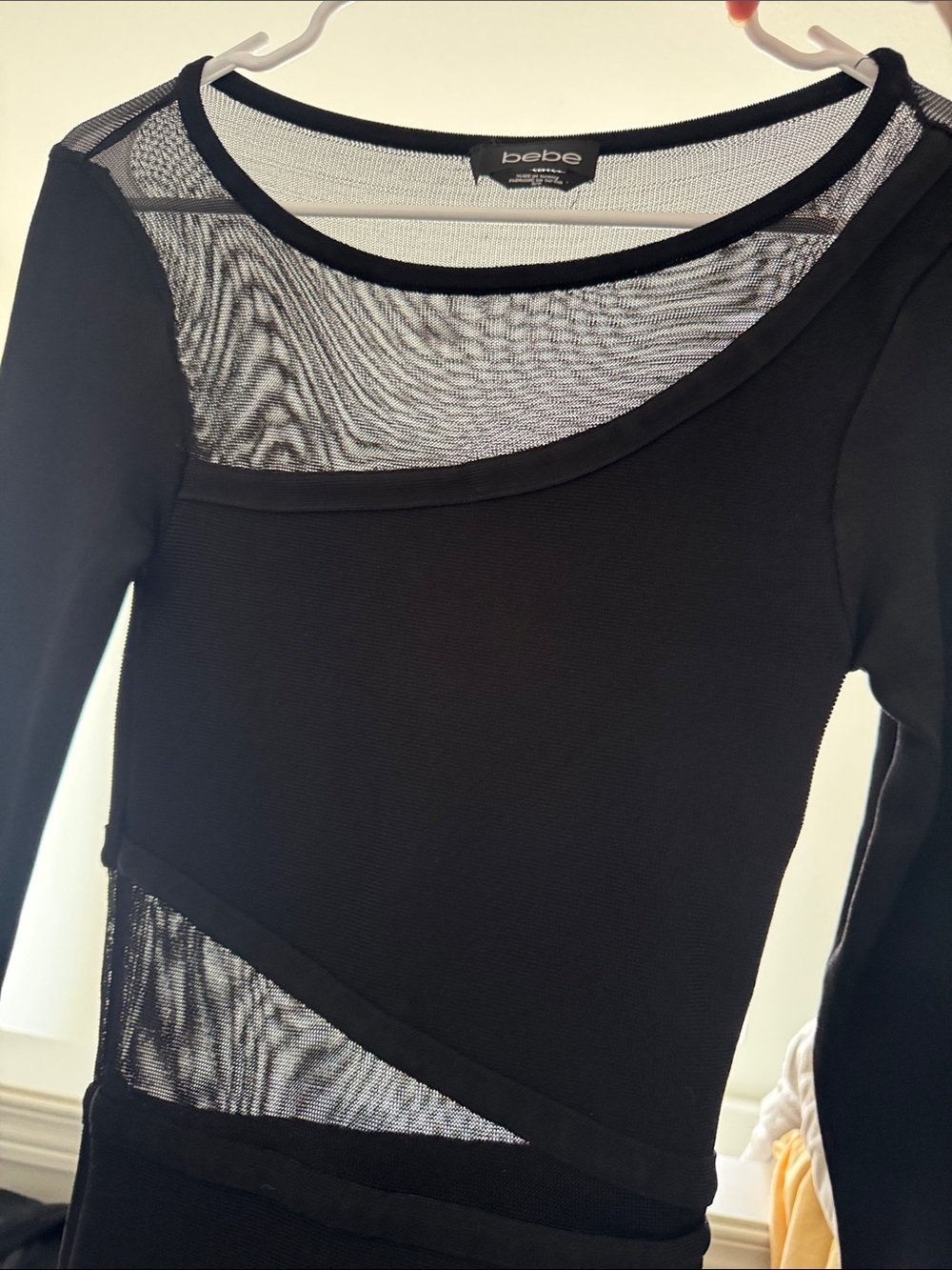 bebe Black Long-Sleeve Mesh Inset Sheath Dress - Picture 4 of 4